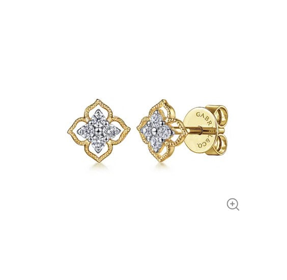 Gabriel & Co.14K Yellow Gold Floral Diamond Stud Earrings