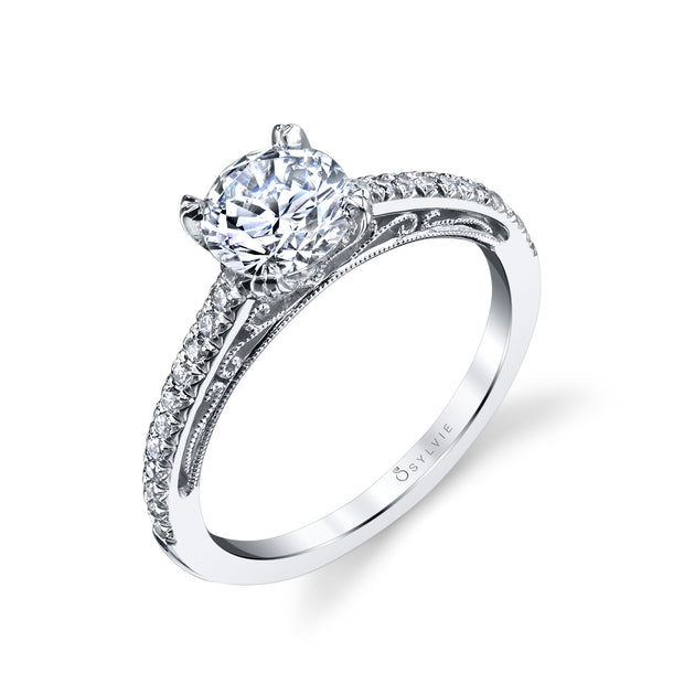 14k White Gold Sylvie Collection Diamond Engagement Ring