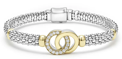 LAGOS 18K Signature Caviar With Diamond Interlock Bead Set 6MM RP Bracelet Size 7 Inches