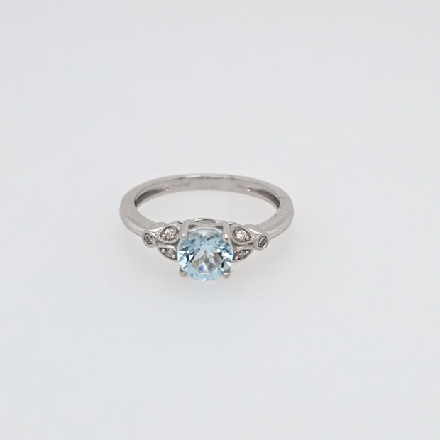 14K White Gold Aquamarine & Diamond Ring