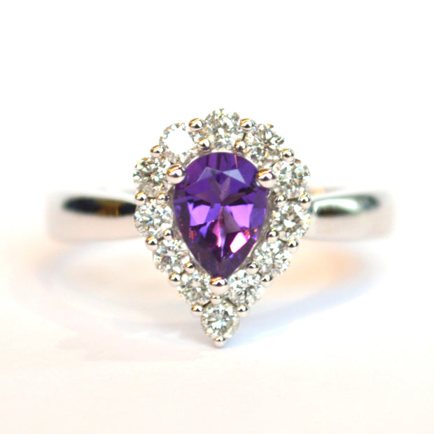 14k White Gold Amethyst and Diamond Ring