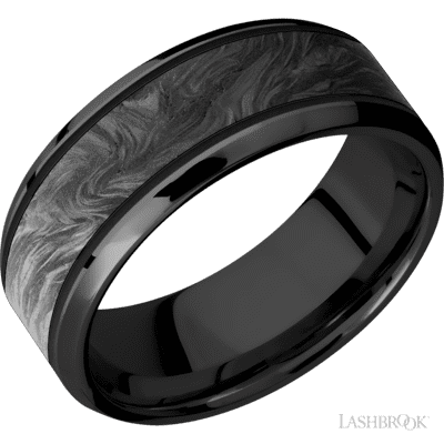 Lashbrook 8 Mm Wide/Beveled/Zirconium Band With One 5 Mm Centered Inlay Of Forged Carbon Fiber