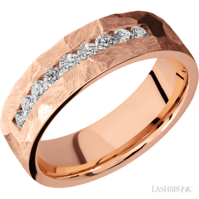 Lashbrook 7 Mm Wide/Flat/14K Rose Gold Band With An Arrangement Of 9 .05 Carat Round Diamonds