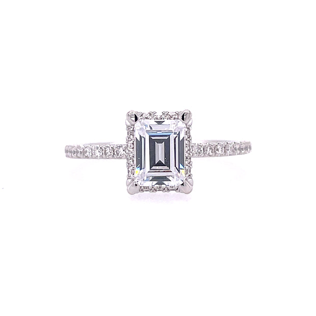 14K White Gold Gabriel & Co. Diamond Engagement Ring Featuring Halo And Side Diamonds