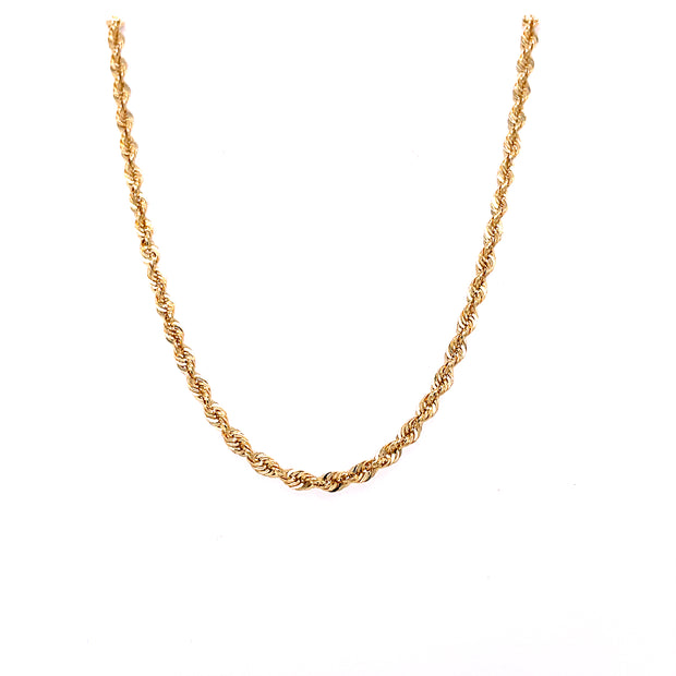 14K Yellow Gold Rope Chain Measuring 16 Inches In Length