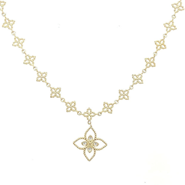 Roberto Coin 18K YELLOW GOLD PRINCIPESSA FLOWER CHAIN & DIAMOND FLOWER PENDANT NECKLACE