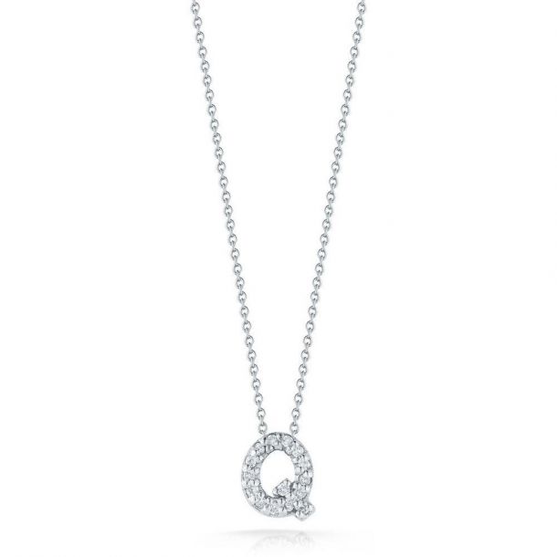 Roberto Coin 18K WHITE GOLD TINY TREASURES DIAMOND LOVE LETTER “Q” NECKLACE
