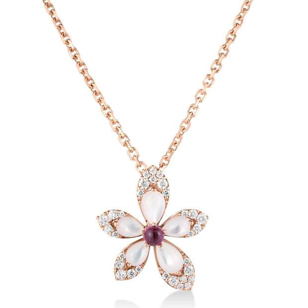 Roberto Coin Tiare Diamond, Mother of Pear, and Rubellite Necklace
