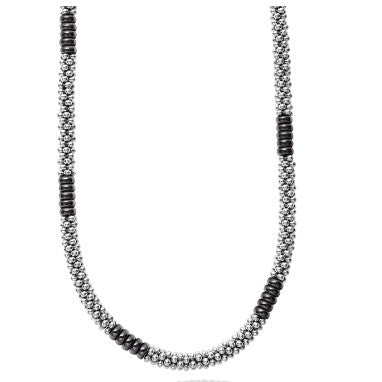 LAGOS Black Caviar  Silver Station Ceramic Beaded Necklace 18 Inches In Length