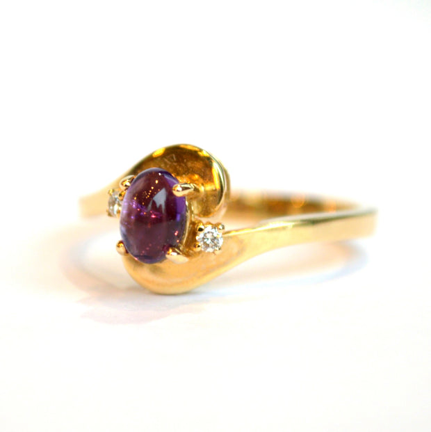 14k Yellow Gold Amethyst and Diamond Ring