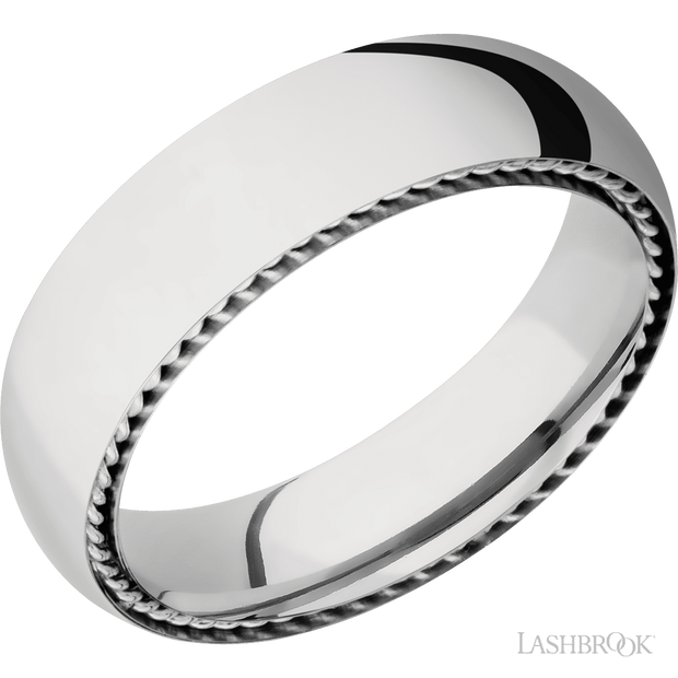 Lashbrook 6 Mm Wide/Domed/Platinum Band With Two 1 Mm Sidebraid Inlays Of Platinum
