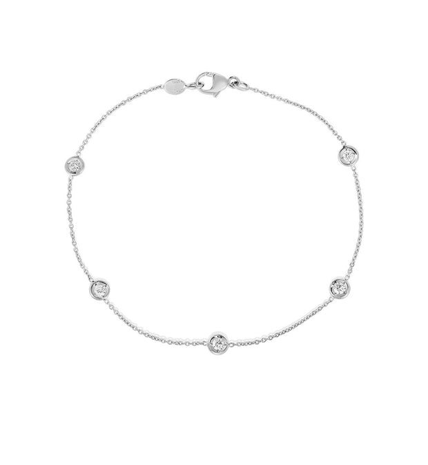 18K White Gold Roberto Coin Diamond Station Bracelet Featuring 5 Round Diamonds For A Total Weight Of .25CT