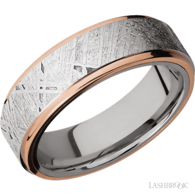 Lashbrook 7 Mm Cobalt Chrome Flat Band With 14K Rose Gold Edges And A Meteorite Inlay