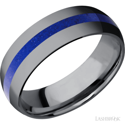 Lashbrook 7 Mm Wide/Domed/Tantalum Band With One 2 Mm Centered Inlay Of Lapis. Finish Polish.