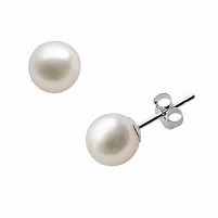 14K White Gold Stud Earrings Featuring 8.0-8.5MM Round Fresh Water Pearls