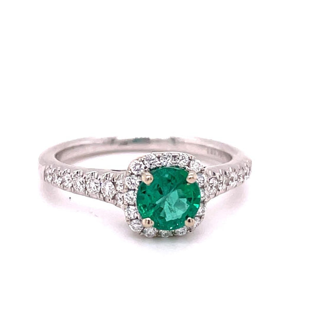 14k White Gold Emerald and Diamond Ring