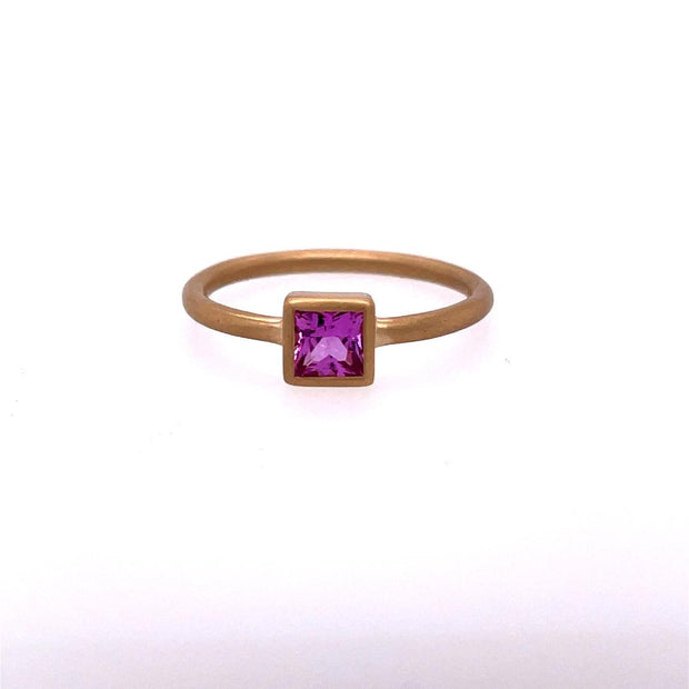 14k Yellow Gold Bezel Set Pink Sapphire Ring