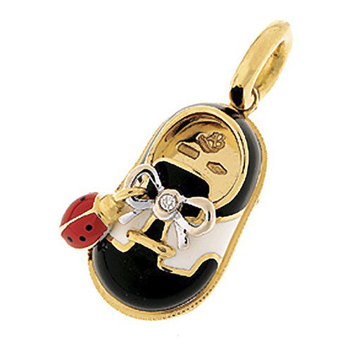 18K Yellow Gold Aaron Basha Baby Shoe Diamond Pendant