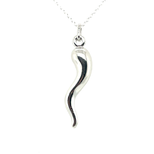Sterling Silver Italian Horn Pendant Necklace On 18" Sterling Silver Chain