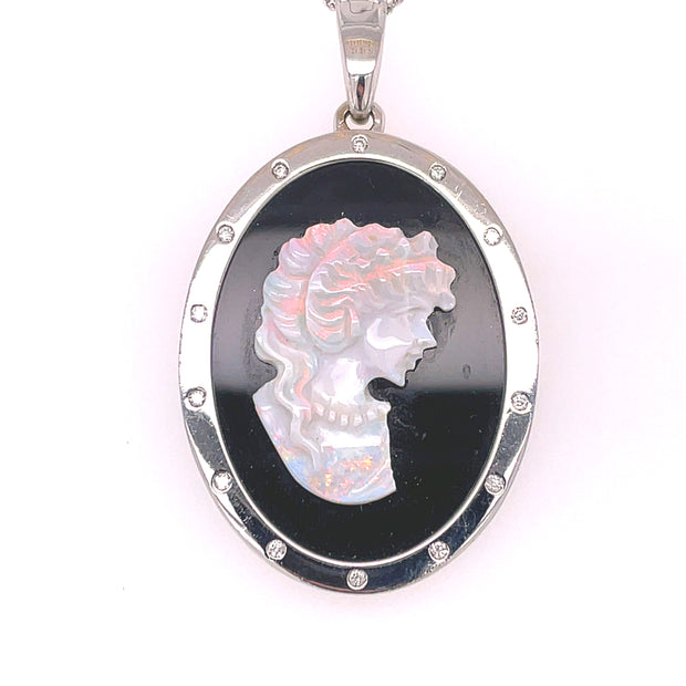 14K Estate Opal And Diamond Cameo Pendant