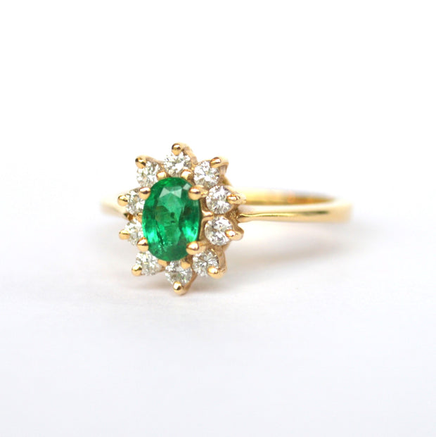 14k Yelllow Gold Emerald and Diamond Ring