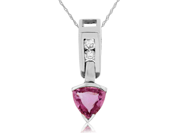 14k White Gold Private Label PinkSapphire and Diamond Pendant