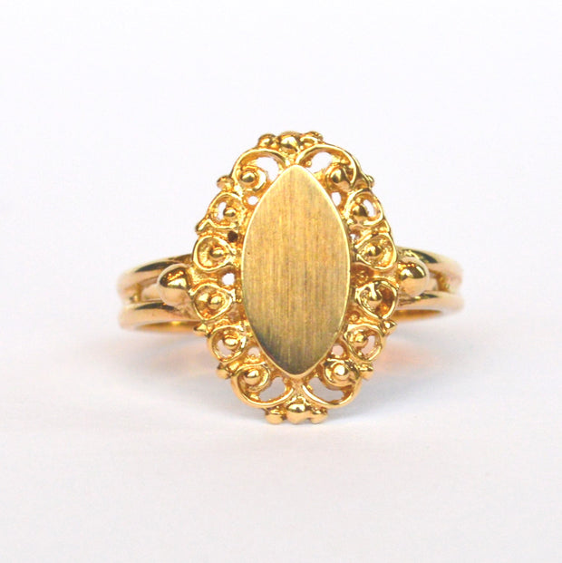 14K Yellow Gold Ornate Oval Signet Ring