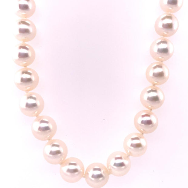 Pearl Necklace 18" Featuring 8.00-8.50Mm Round Fresh Water White Pearls With14K White Gold Clasp