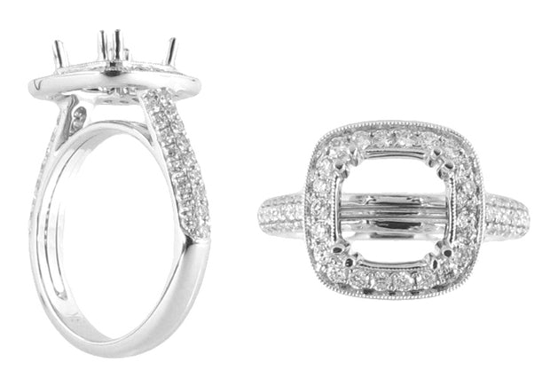 18K White Gold Diamond Halo Sylvie Collection Engagement Ring