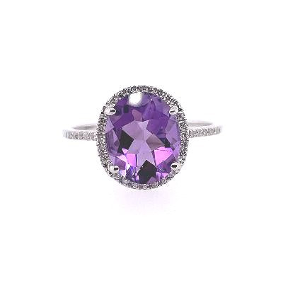 14k White Gold Private Label Amethyst and Diamond Ring