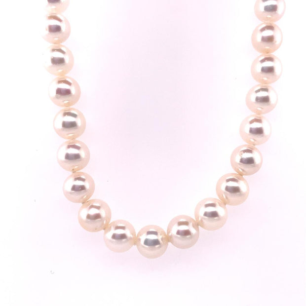Pearl Necklace 17" Featuring 7.00-7.50 Mm Round Fresh Water White Pearls With 14K  White Gold Clasp