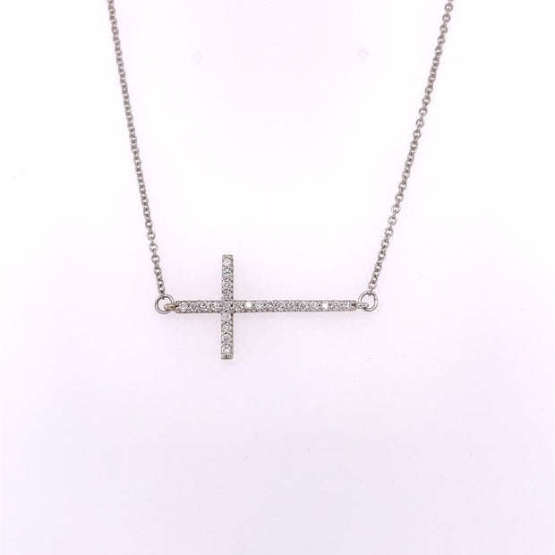 14K White Gold Private Label Diamond Cross Necklace