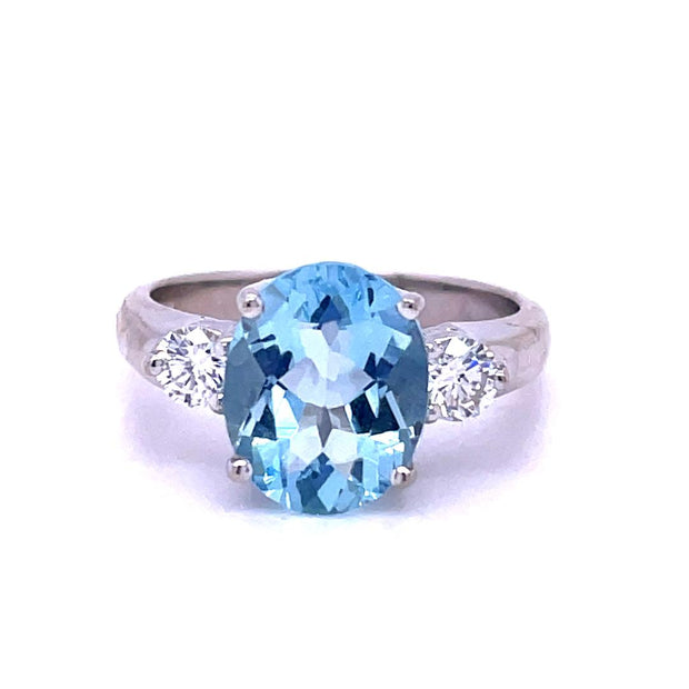 14k White Gold Aquamarine and Diamond Ring