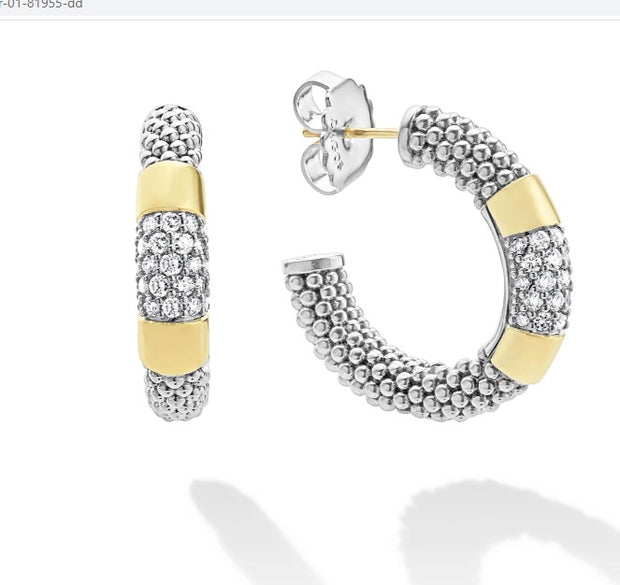 LAGOS Caviar High Bar Diamond Hoop Earrings