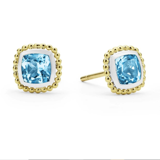 Sterling Silver  and 18k Yellow Gold Blue Topaz LAGOS Stud Earrings