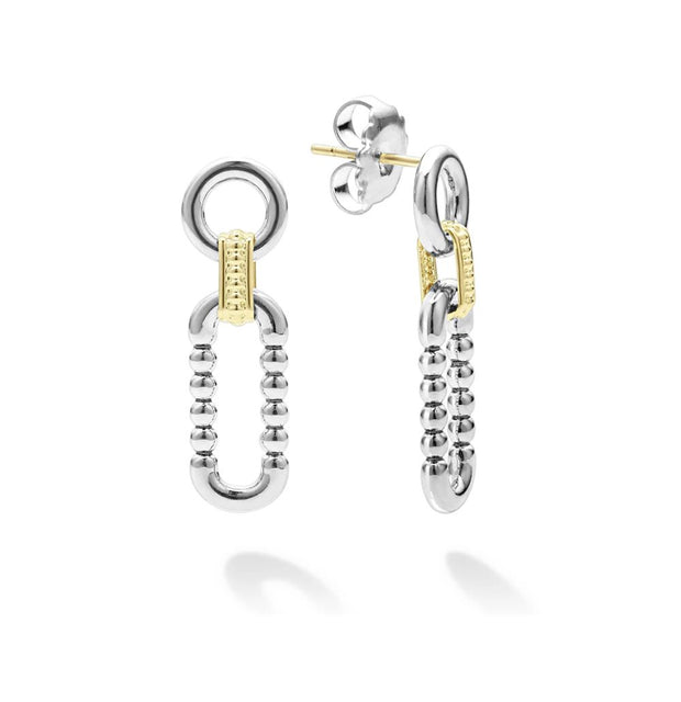 LAGOS Signature Caviar Two Tone Link Drop Earrings Featuring Sterling Silver And 18K Yellow Gold