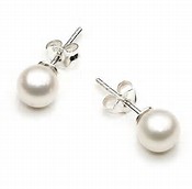 14K White Gold Stud Earrings Featuring 6.5-7.0MM Round Fresh Water  Pearls