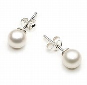 14K White Gold Stud Earrings Featuring 6.5-7.0MM Round Fresh Water Pearls