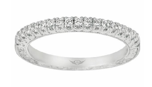 14K White Gold Pave Engraved Diamond Wedding Band