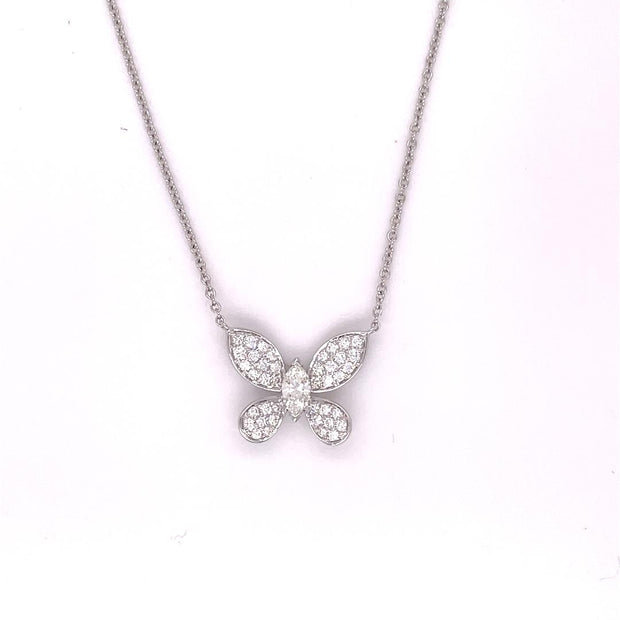 14k White Gold and Diamond Butterfly Necklace