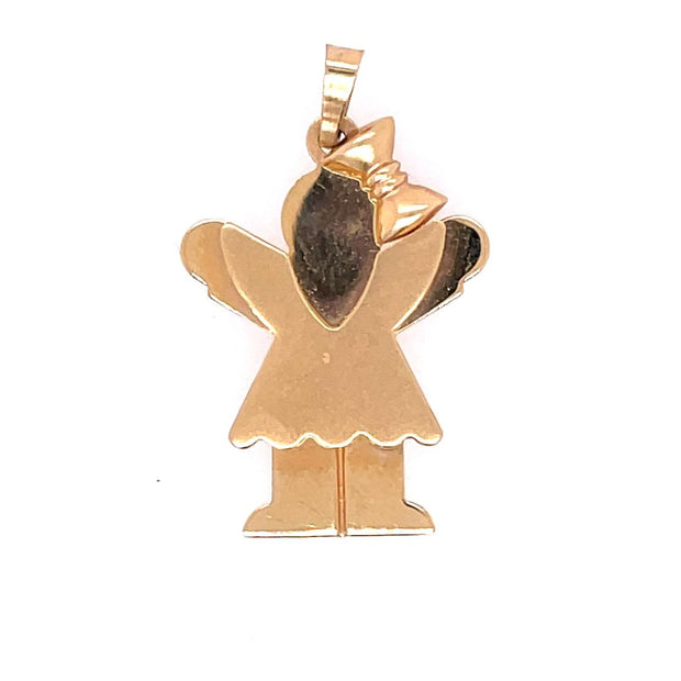 14K Yellow Gold Girl With Bow Charm