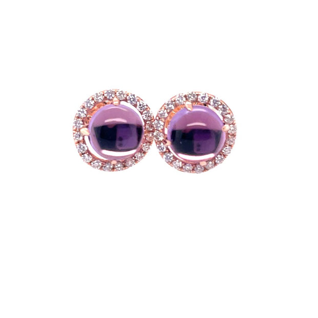 14K Rose Gold Private Label Amethyst And Diamond Stud Earrings