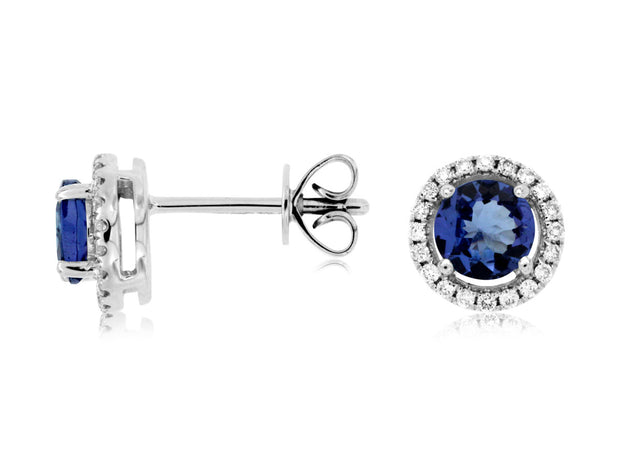 14K White Gold Private Label Tanzanite And Diamond Stud Earrings
