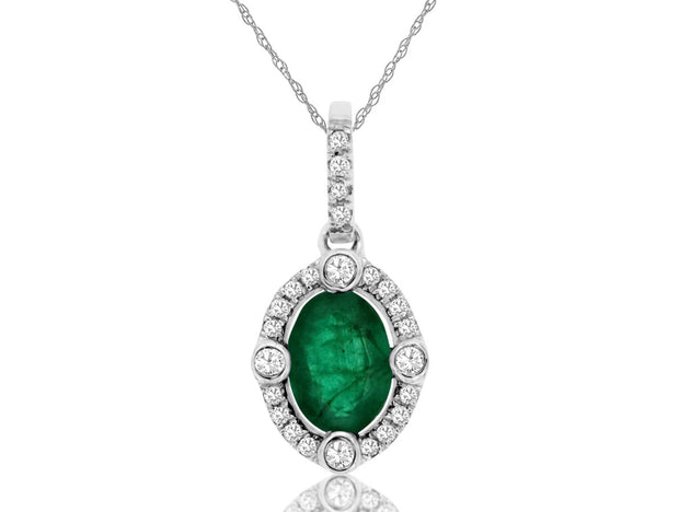 14k White Gold Private Label Emerald and Diamond Pendant