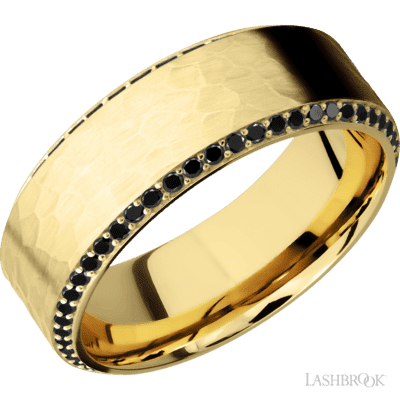 Lashbrook 8 Mm Wide/High Bevel/14K Yellow Gold Band With A Bevel Eternity Arrangement Of .01 Carat Round Black Diamonds