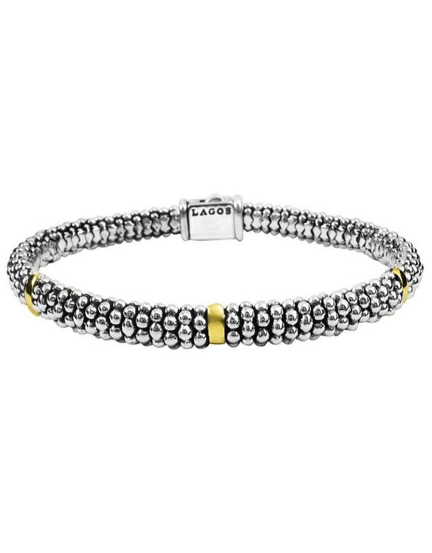 Sterling Silver and 18K Yellow Gold  LAGOS Caviar Bracelet