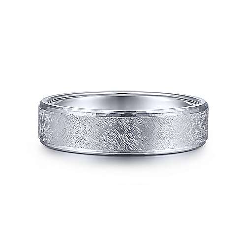 14K White Gold Gabriel & Co. Wedding Band Featuring Brushed Center Detail