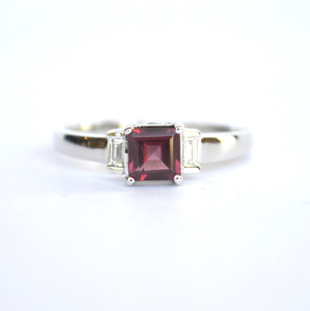 14k White Gold Garnet and Diamond Ring