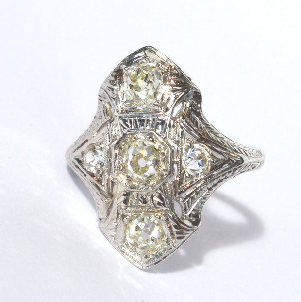 18K White Gold Edwardian Filigree Diamond Ring