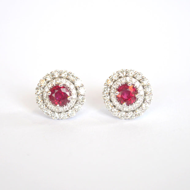 14K White Gold Diamond And Ruby Stud Earrings